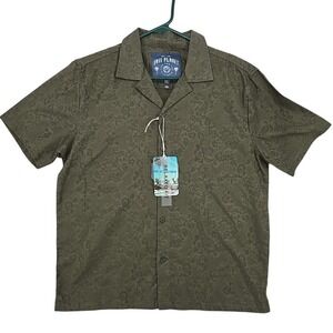 Free Planet SMALL Green Shirt NWT Resort‎ Vacation Casual Mens Button Up
